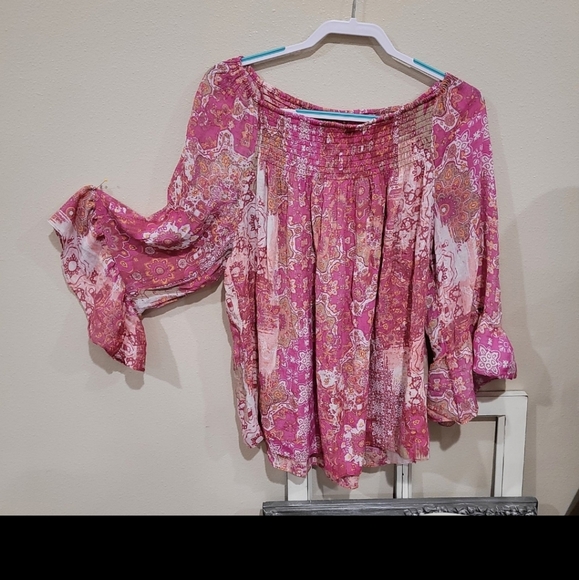 Zac & Rachel Women Size 2X Off shoulder Peasant Boho Top - Picture 2 of 11